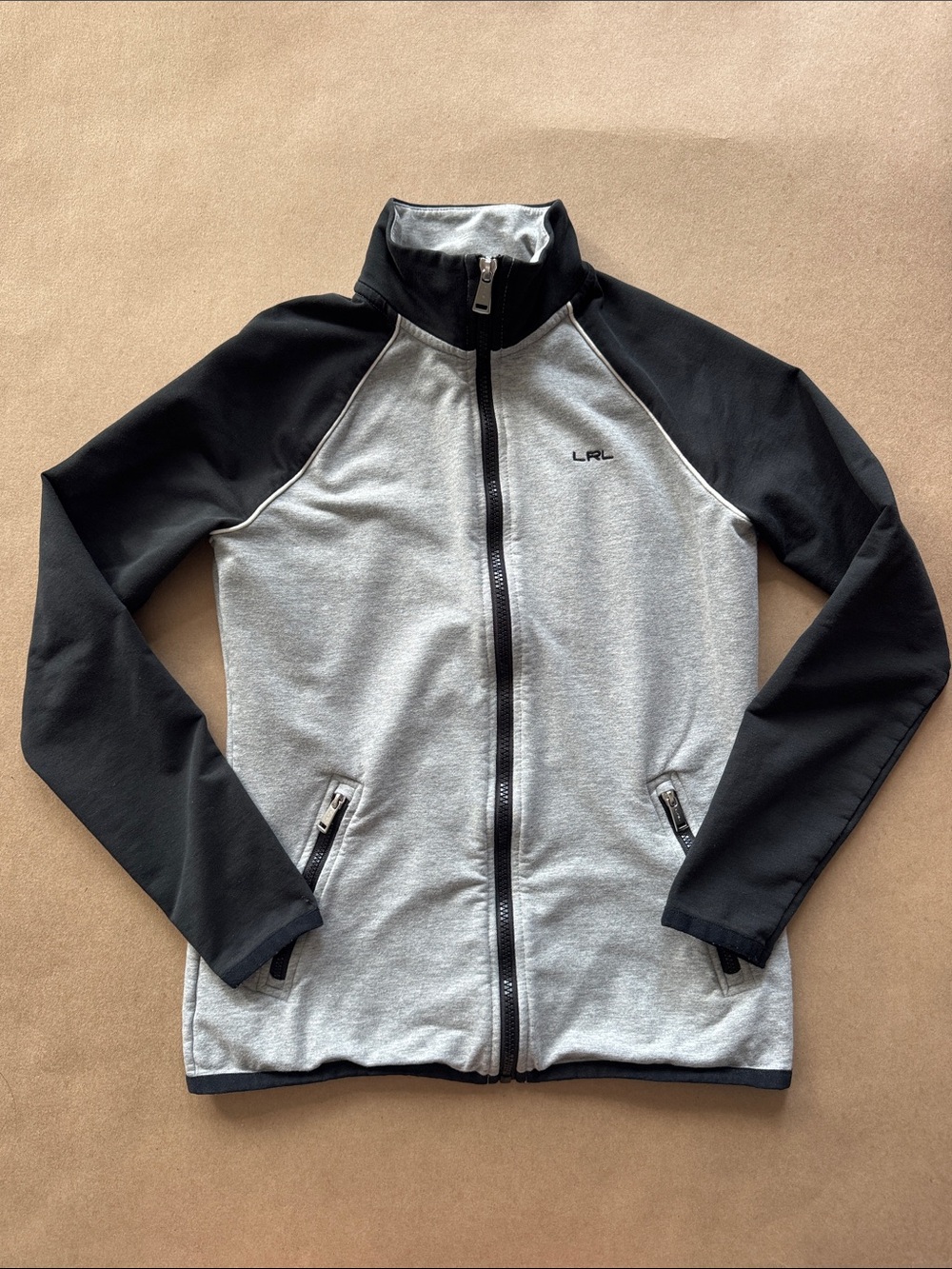 Lauren Ralph Lauren Gray and Black Zip-Front Utility Jacket
